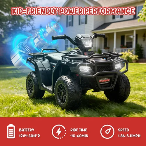 Vista 5 de ATV de 24 V para niños, motor dual de 4 ruedas con 2 velocidades y Negro