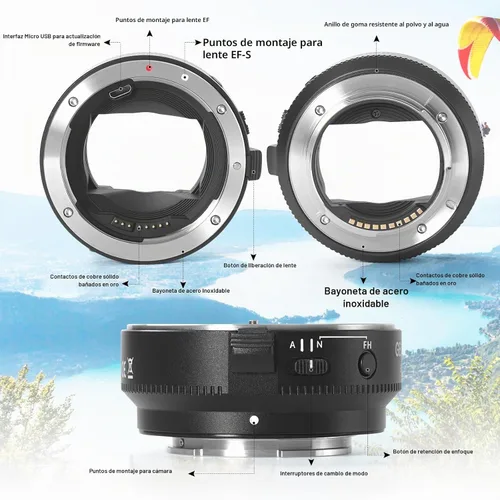Vista 3 de GEORDGY - Adaptador de montaje de objetivo, EF-SE Pro para lentes Canon EF/EF-S, compatible con cámaras de la serie E-Mount Sony, funciones