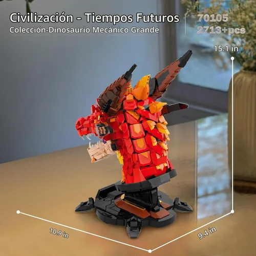 Vista 4 de JMBricklayer Juego de dragón para adultos 70105, diseño de animales geniales, cabeza de dragón, juguetes de bloques de construcción, colección