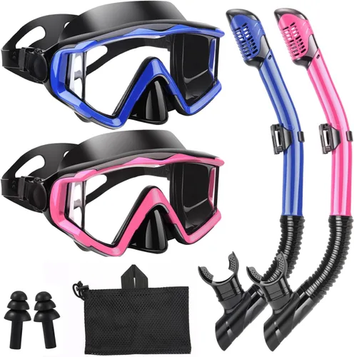 Vista 17 de Equipo de esnórquel para adultos, jóvenes y niños, juego de máscara de esnórquel, máscara de buceo, gafas de natación, máscara de buceo, a prueba