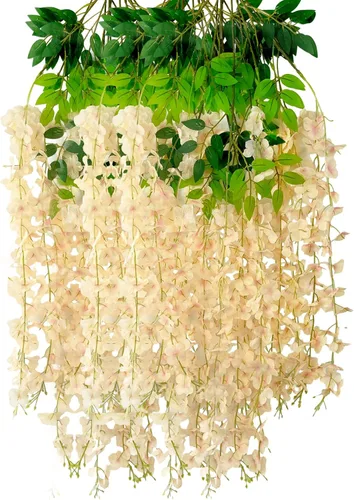 Vista 57 de Paquete de 5 guirnaldas de flores colgantes de glicina rosa, enredaderas de flores artificiales de 3.77 pies, glicinia falsa, guirnalda colgante