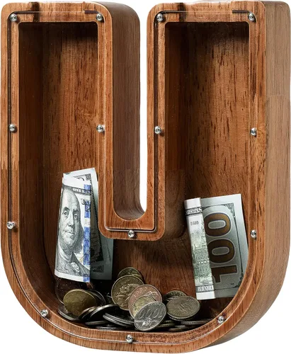 Vista 49 de Alcancía para niños y niñas, alcancía de madera con letra grande del alfabeto con inicial A, banco de monedas, regalos divertidos para cumpleaños