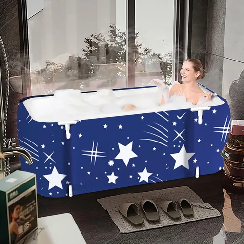 Vista 4 de ptlsy - Bañera de baño de hielo para adultos, bañera portátil grande para adultos, bañera plegable japonesa de inmersión para spa frío y cálido, Azul