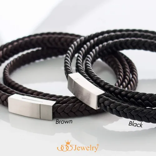 Vista 6 de 555Jewelry Pulsera de cierre magnético de cordón de cuero trenzado de acero inoxidable, Metal