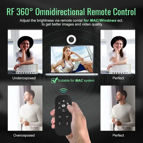 Vista 4 de Cámara web de transmisión Angetube con micrófono: cámara web USB de 1080P 60FPS con luz de anillo y control remoto - cámara web HD con zoom digital