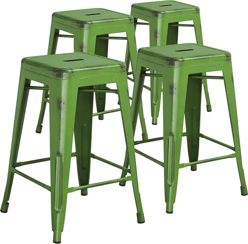 Vista 45 de Taburete de 24 pulgadas de alto para interior y exterior con asiento cuadrado., Metal, Negro