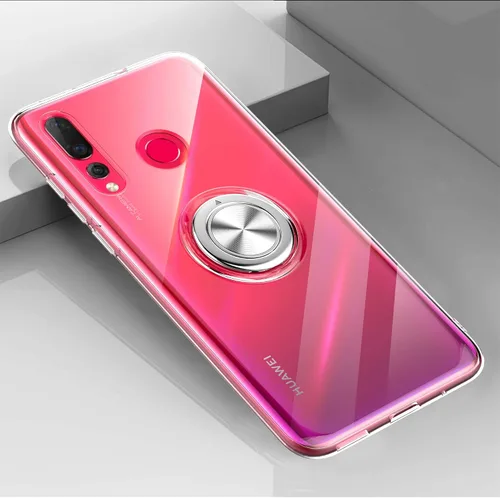 Vista 2 de SORAKA Funda transparente para Huawei P30 Lite con soporte de anillo giratorio de 360 grados, funda protectora transparente de TPU suave con placa