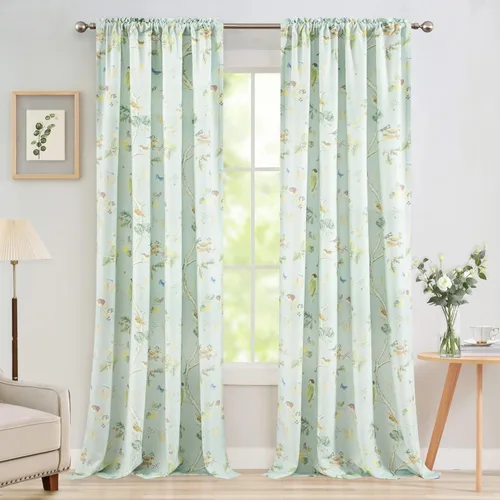 Vista 22 de Leeva Cortinas rústicas de cocina con estampado floral verde mezclado de lino para media ventana, para comedor, bolsillo para barra, cafetería
