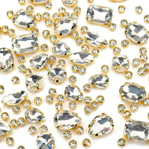 Vista 22 de Diamantes de imitación AB para coser, Choupee 130 piezas de diamantes de imitación para coser con respaldo de metal, engaste de dientes, garra