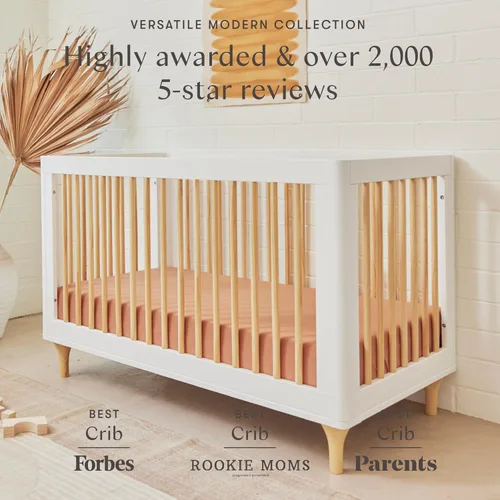 Vista 4 de Babyletto Lolly Cuna convertible 3 en 1 con kit de conversión de cama para niños pequeños en blanco y natural, certificado Greenguard Gold