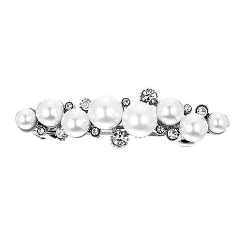 Vista 2 de Pasadores de pelo de perlas, pinzas de cristal para el cabello, diseño francés, para novia, diamantes de imitación, elegante soporte para cola
