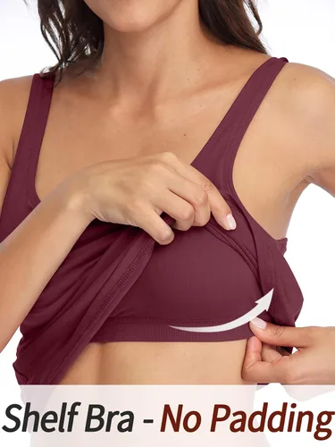 Vista 54 de V FOR CITY Camiseta sin mangas de algodón para mujer con brasier de estante ajustable con correa ancha y tirantes básicos