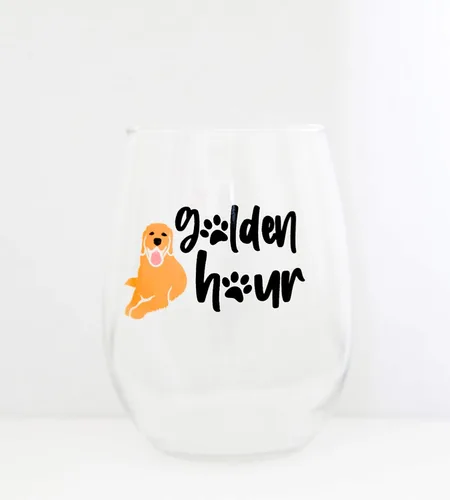 Vista 3 de Golden Retriever Golden Hour - Copa de vino sin tallo, regalos divertidos para mujeres, mamá, mejor amiga, hermana, novia, esposa, amantes