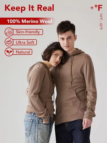 Vista 2 de ZeaLogic Sudadera con capucha para mujer, 100% lana merina, capa base, manga larga, térmica