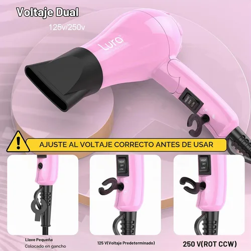 Vista 3 de Dreyr Mini - Secador de pelo plegable para viajes internacionales, secador de pelo compacto de 1200 W con concentrador y bolsa de viaje