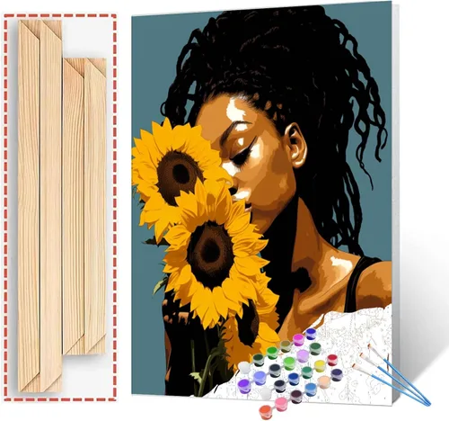 Vista 31 de Pintura por Números Afroamericana DIY Pintura Acrílica Kit de Pintura por Números para Niños Adultos Principiantes Chica Negra de Moda DIY Pintura