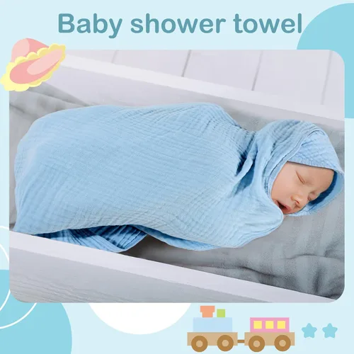 Vista 6 de Peryiter 6 piezas de toallas de muselina con capucha para bebé, toalla de baño de 81x81 cm de algodón para recién nacidos, mantas de bebé