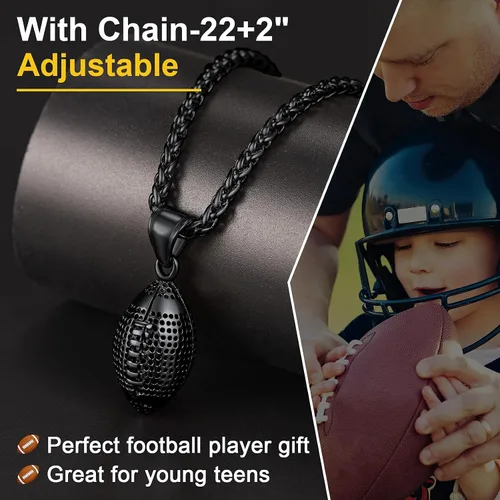 Vista 2 de ChainsPro Collar de bola para hombre, joyería deportiva, regalo de confirmación para amantes del fútbol, fútbol, béisbol, cadena de 22 + 2 pulgadas