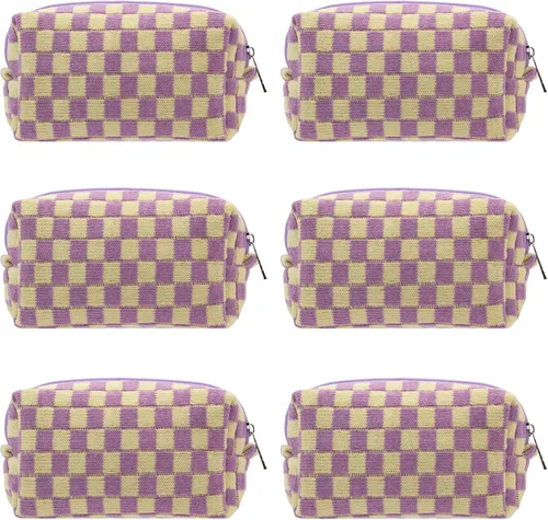 Vista 59 de PAZIMIIK Bolsa de Maquillaje a Cuadros para Bolso Portátil con Cremallera, Estuche Pequeño de Cosméticos para Accesorios de Viaje, Azul Ártico