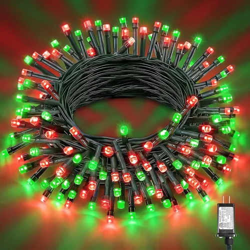 Vista 37 de Tira de luces LED de Navidad de 40 pies para exteriores, luces rojas y blancas de Navidad impermeables, 8 modos y temporizador, luces de árbol