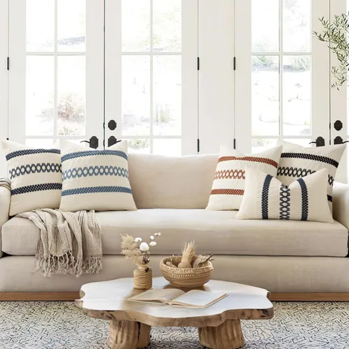 Vista 7 de MIULEE Fundas de almohada lumbares decorativas bohemias, cojín de algodón retro, tejido rustico de macramé para el hogar para cama, sofá, silla, Azul
