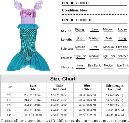 Vista 5 de Eledobby Ariel Dress for Girls Princess Costume Little Mermaid Dress Kids Halloween Outfits Birthday Party Clothes