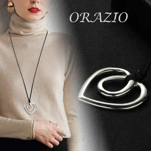 Vista 2 de ORAZIO 6 collares largos con colgante para mujer, joyería de moda, simple, larga, con forma de corazón de hoja de pluma, turquesa, collar en Y