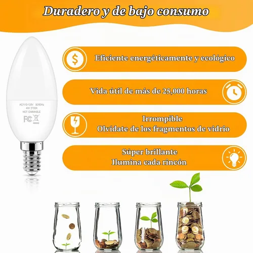 Vista 4 de Bombillas Brightever de candelabro E12 LED, equivalentes a 40 vatios, 4 W, blanco cálido 2700 K, bombillas para ventiladores de techo, luces de vela