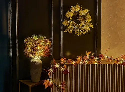 Vista 5 de LITBLOOM - Guirnalda iluminada de otoño de 6 pies con temporizador, 24 LEDs blancos cálidos, vid de hojas de arce con luces que funciona