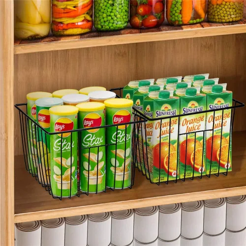 Vista 2 de SANNO - Canasta rústica organizadora, de alambre, para almacenamiento en congelador o refrigerador, abierta con asas, para gabinete, alacena