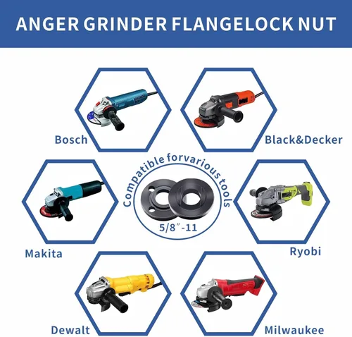 Vista 4 de 7 piezas de kit de llave de tuerca para amoladora angular, llave de tuerca de amoladora angular, 5/8-11 brida de metal con tuerca de bloqueo