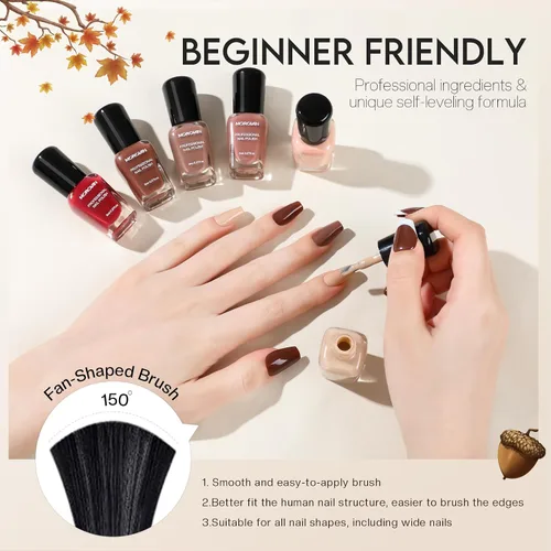Vista 6 de Morovan Juego de Esmaltes de Uñas Marrones: Kit de Esmalte de Uñas Nude Chocolate Oscuro de Invierno Secado Rápido al Aire Regular Paquete