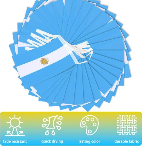 Vista 4 de Bandera de cuerda argentina en pendón, pequeña mini bandera argentina en guirnalda, decoración nacional del país para escuela, fiesta, eventos