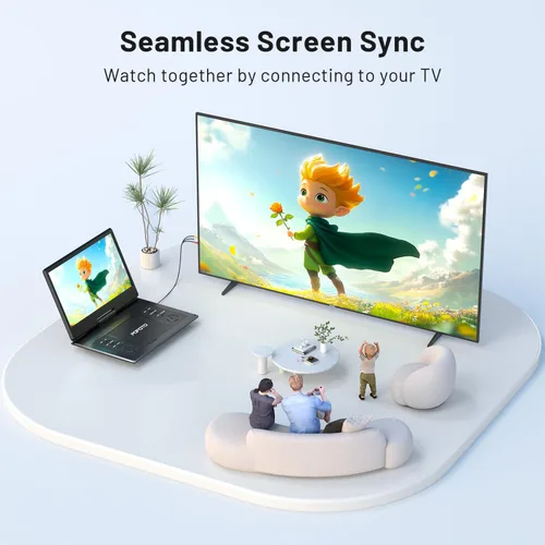 Vista 4 de POFOTO - Reproductor de DVD portátil de 15.7 pulgadas con pantalla giratoria HD de 14.1 pulgadas para niños y ancianos, batería recargable de 6