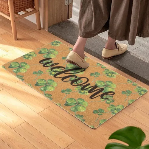 Vista 5 de XuoAz St. Patrick's-Day-Clovers-Welcome-Mats Outdoor Entrance Green-Shamrock-Outdoor-Felpudo antideslizante de fibra de coco para la decoración