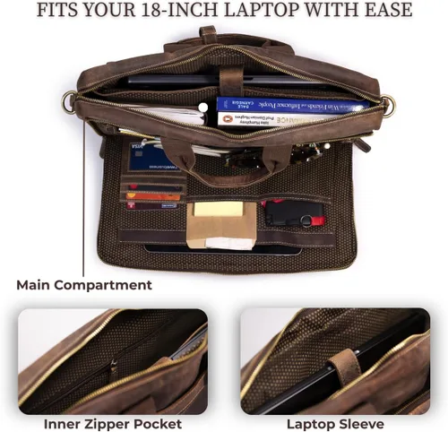 Vista 5 de Leather Messenger Bag for Men - Laptop Case, Office Briefcase, Computer Satchel for Laptops