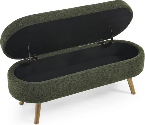 Vista 8 de Banco de almacenamiento ovalado otomano, taburete con patas de madera de goma para sala de estar, entrada y dormitorio (verde)