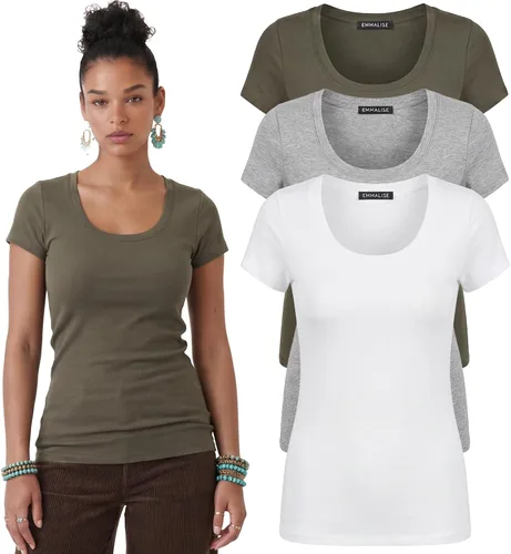 Vista 64 de Emmalise - Camiseta de manga corta para mujer, cuello redondo, estilo básico, pack de valor, tallas junior y grandes
