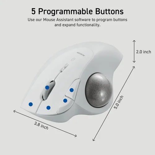 Vista 10 de ELECOM Diseño ergonómico y cómodo Trackball IST Bluetooth 5.3, seguimiento suave con rodamiento de bolas rubí, bola de 1.41 pulgadas, control