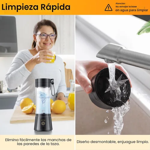 Vista 7 de Licuadora portátil de tamaño personal para hacer batidos - Mini vaso de Negro
