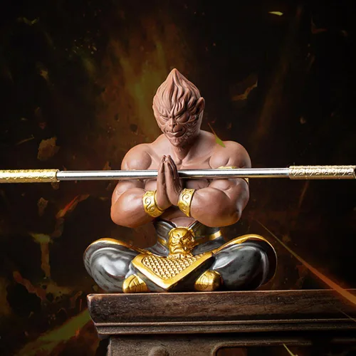 Vista 4 de Figura de rey mono, figura de Sun Wukong de músculos fuertes, estatua de viaje de cerámica al oeste, estatua de meditación de Wukong de 5.5 pulgadas