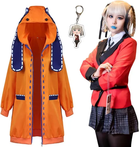 Vista 7 de Tokisaki Chaqueta larga con capucha para Halloween, cosplay, orejas de conejo, color naranja, uniforme escolar de anime, para mujer