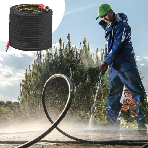 Vista 6 de Hourleey - Manguera de lavadora a presión de 50 pies x 3/8 pulgadas con conexión rápida, manguera de lavadora eléctrica de alambre de alta