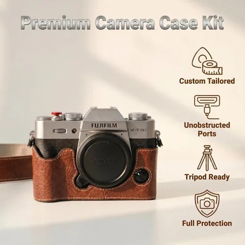 Vista 6 de X-T30 III X-T30II X-T30 Kit de media funda de cuero, marrón