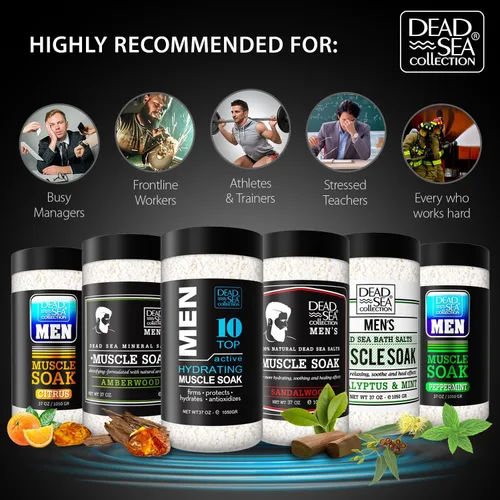 Vista 5 de Dead Sea Collection Sales de baño para hombres con aceite de madera de ámbar – baño de recuperación muscular – Sal pura del mar muerto para hombre