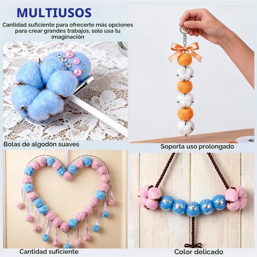 Vista 4 de Bolas de algodón a granel, 500 unidades de pompones de algodón mullidos para manualidades, decoración hecha a mano
