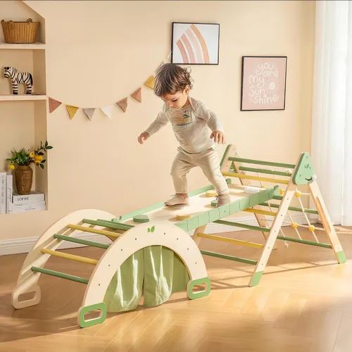 Vista 9 de ROBOTIME Juguetes de escalada 5 en 1 para niños pequeños, juego de escalada Pikler de 3 piezas para niños pequeños, juego de triángulo