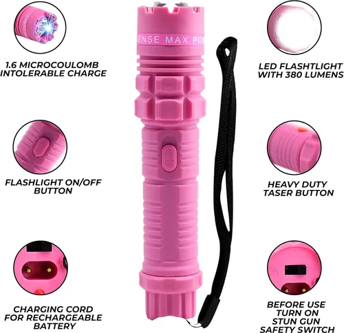 Vista 2 de Fightsense Spray de pimienta y pistola aturdidora 2 en 1 con linterna, kit de defensa personal, recargable, 0.5 onzas líquidas