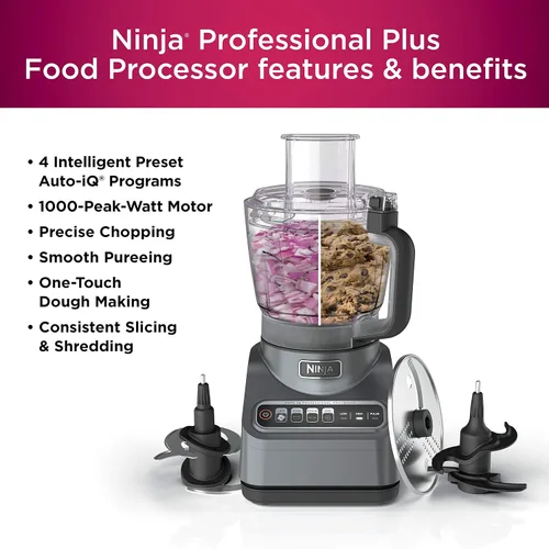 Vista 7 de Ninja Procesador de alimentos Professional Plus de 1000 vatios de pico con programas preestablecidos Auto-iQ para picar puré, rebanada de masa