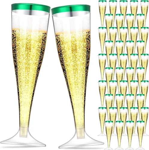 Vista 9 de Zubebe 100 Piezas de flautas de champán de plástico 4.5 oz Copas de champán de plástico transparente clásico Copas de champán para bodas, fiestas
